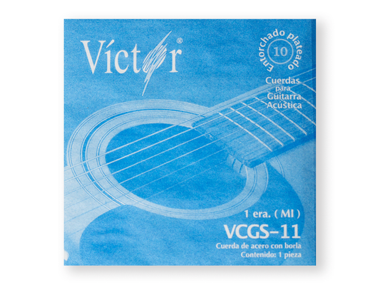 Paquete 6 Cuerdas Victor para Guitarra Acústica 1a. Acero Estañado con Borla