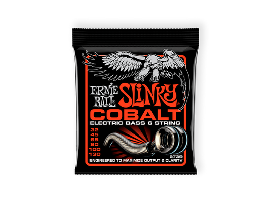 Ernie Ball 2739 — Encordadura Ernie Ball ''Slinky Slinky'' Para Bajo Electrico, 6 Cuerdas, Cobalto, 0.032-0.130