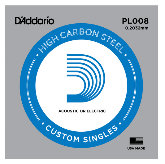Cuerda Suelta D'Addario Guitarra Eléctrica/Acústica Custom .08 PL008