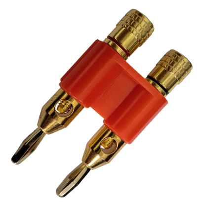 Plug Doble Tipo Banana Dorado con Base Roja Radox | 705-748