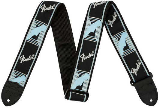 Correa Fender Monogrammed Negro, Gris Claro y Azul