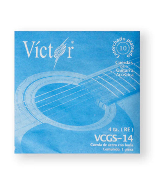 Paquete de 6 Cuerdas Victor para Guitarra Acustica, 4ta., Entorchado Cobre Plateado con Borla | 2000217