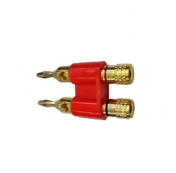 Plug Doble Tipo Banana Dorado con Base Roja Radox | 705-748