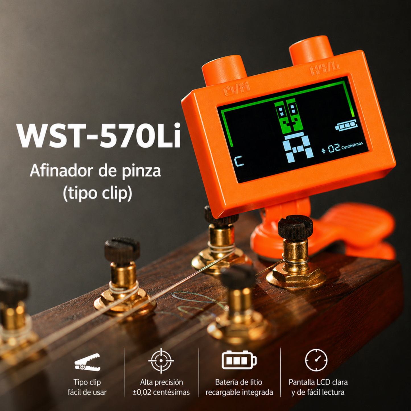 Afinador Digital Cromatico Guit bajo Uku Amarillo Cherub