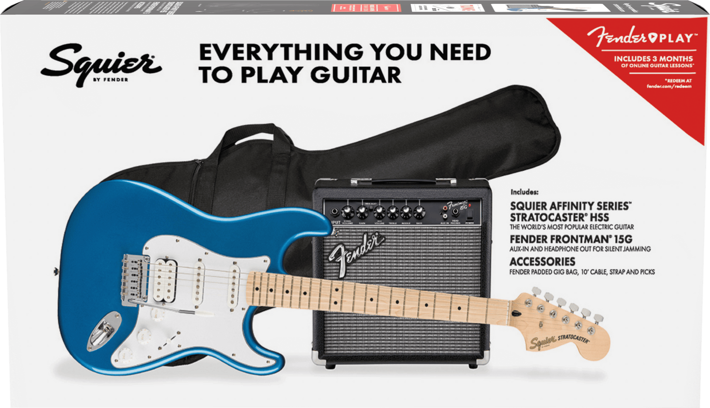Paquete Guitarra Eléctrica Fender Affinity Stratocaster HSS Lake Placid Azul