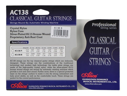 Juego de Cuerdas Guitarra Clásica Alice Nylon Plata Tensión Normal