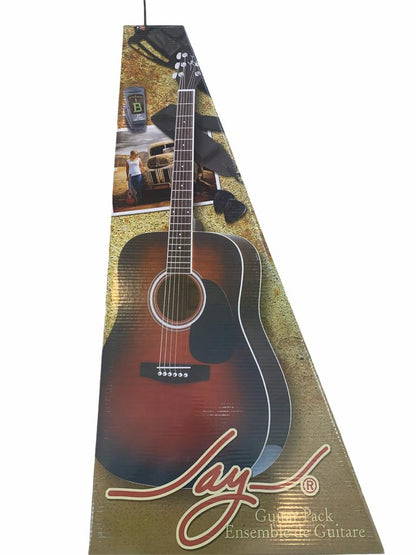 Paquete Guitarra Acústica Jay Turser Sunburst Funda, Púas y Afinador